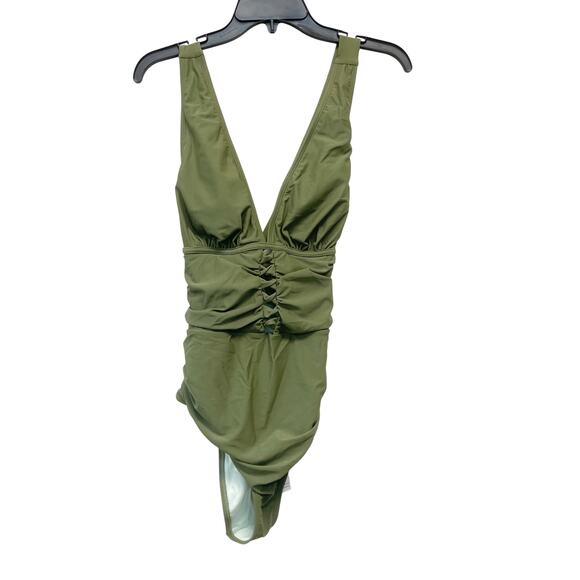 Cupshe Green Brazilian Obsession Twisted Shirred Tie One Piece Swimsuit Medium - Picture 1 of 6